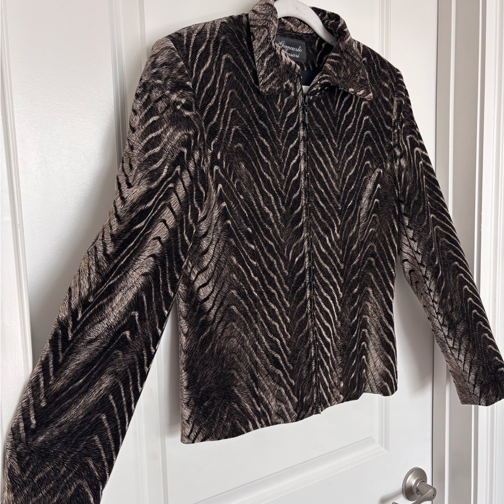 Vintage 80s Faux Fur Chinchilla Animal Print Jacket Gianocarlo Ferrari Mob Wife